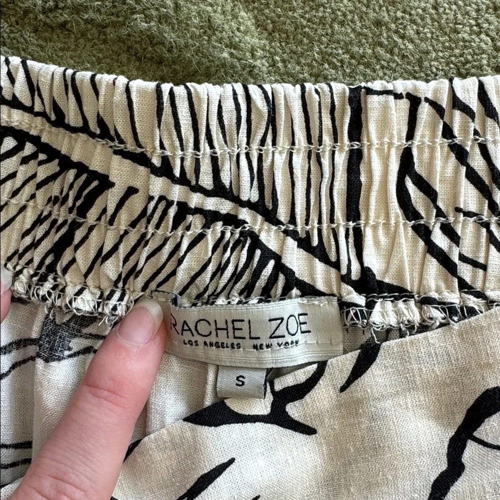 Rachel Zoe Black and White Linen Botanical Print Flowy Patterned Pants - Picture 3 of 9